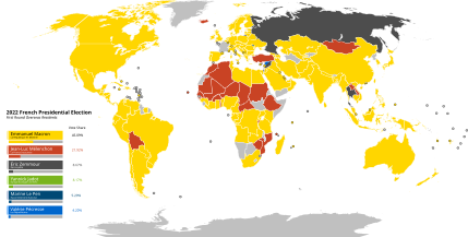 First-place candidate by country (Overseas French) during the first round