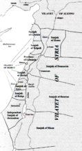 "Independent" Sanjak of Jerusalem shown within Ottoman administrative divisions in the Eastern Mediterranean coast after the reorganisation of 1887–88