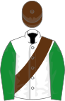 White, brown sash and cap, green sleeves