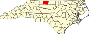 Map of North Carolina highlighting Rockingham County