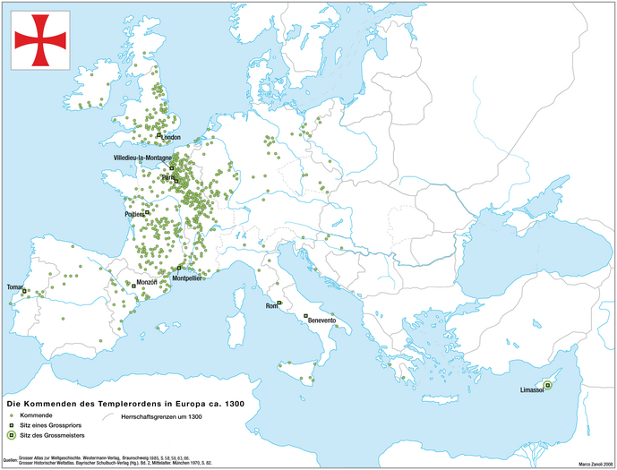 Komendy templářů kolem roku 1300