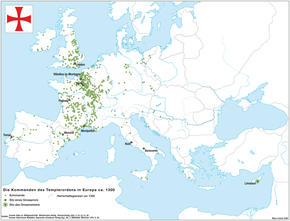 Templářská sídla v Evropě roku 1300