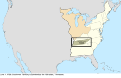 Map of the change to the United States in central North America on June 1, 1796