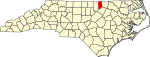 Mapa de Carolina del Norte con la ubicación del condado de Vance