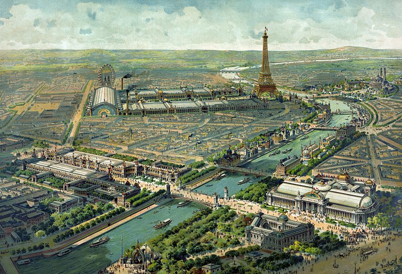 Panoramaudsigt over verdensudstillingen i 1900 med Petit Palais og Grand Palais i nederste højre hjørne