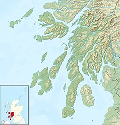 Mapa konturowa Argyll and Bute, u góry nieco na lewo znajduje się punkt z opisem „Ulva/Ulbha”