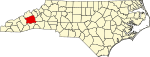 Mapa de Carolina del Norte con la ubicación del condado de Buncombe