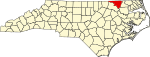 Mapa de Carolina del Norte con la ubicación del condado de Northampton