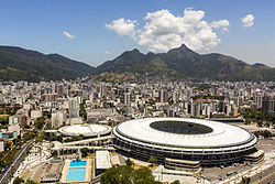 Vista aérea do Estádio do Maracanã e do bairro do Maracanã.