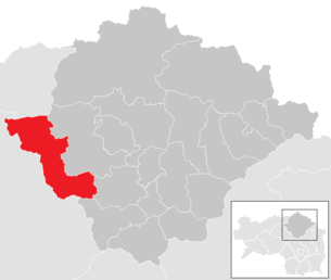 Lage der Gemeinde Tragöß-Sankt Katharein im Bezirk Bruck-Mürzzuschlag (anklickbare Karte)