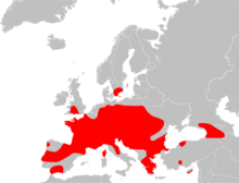 Map showing distribution of species in Europe and western Asia