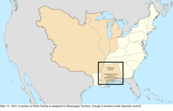 Map of the change to the United States in central North America on May 14, 1812