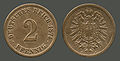 2 pfennigs en bronze (1874).