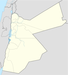 Mapa konturowa Jordanii, u góry po lewej znajduje się punkt z opisem „Umm Kajs”