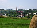 Panoramic view over Cacica, with the Roman Catholic basilica seen in the background