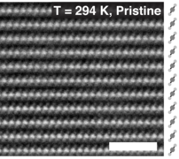 Atomic resolution image of 1T-TaS2 (298 K). Acquired using HAADF STEM. Scale bar 2nm.[14]