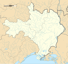 Mapa konturowa Gard, blisko centrum u góry znajduje się punkt z opisem „Alès”