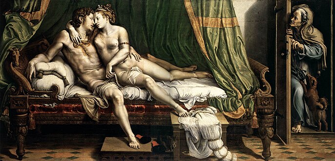 The Lovers, Giulio Romano. Oil painting. Hermitage Museum, Saint Petersburg. Around 1520 to 1530