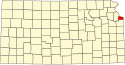 Harta statului Kansas indicând comitatul Wyandotte