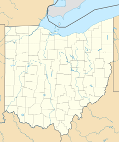 Mapa konturowa Ohio, blisko prawej krawiędzi znajduje się punkt z opisem „Martins Ferry”