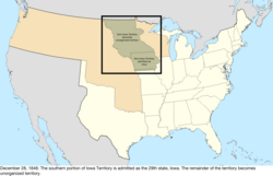 Map of the change to the United States in central North America on December 28, 1846