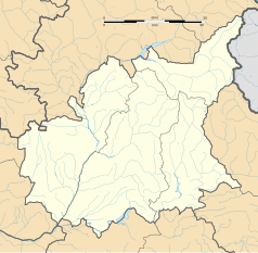 Mapa konturowa Alp Górnej Prowansji, u góry nieco na prawo znajduje się punkt z opisem „Le Lauzet-Ubaye”