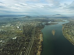 An areal view of Kennewick taken from above the Columbia River near the Blue Bridge.