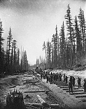 Canadian Pacific Railway crew laying tracks