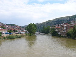 The brown-coloured Vardar flowing through Veles