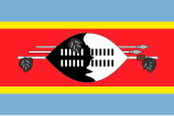 Flag of Eswatini with lighter colors, black tassels and white spears