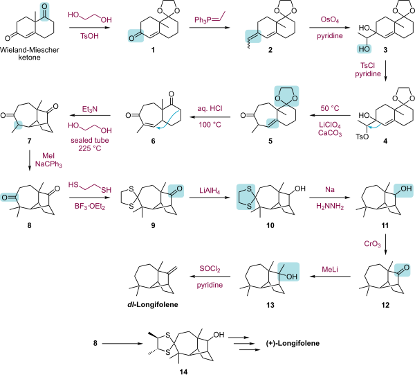 Longifolene total synthesis by Corey.svg