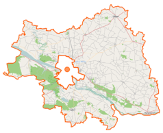 Mapa konturowa powiatu płockiego, po lewej znajduje się punkt z opisem „Nowy Duninów”