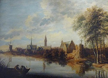 Vue d'un village bordant une rivière Musée des Beaux-Arts de Quimper.