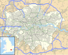 Mapa konturowa Wielkiego Londynu, blisko centrum u góry znajduje się punkt z opisem „Manor House”