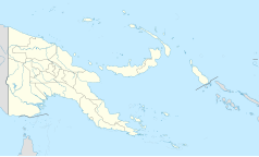 Mapa konturowa Papui-Nowej Gwinei, u góry znajduje się punkt z opisem „Kavieng”