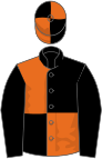 Black and orange (quartered), black sleeves, quartered cap