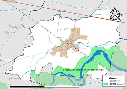 Carte de la ZNIEFF de type 1 sur la commune.