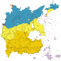 Pomerania historically lay in the Low German dialect region: Mecklenburgisch-Vorpommersch, Central Pomeranian (on the map:Mittelpommerisch) and East Pomeranian (on the map: Hinterpommerisch) dialects. The regions east of the Piaśnica river are not regarded as speaking East Pomeranian according to German terminology, and the Low German dialects that were spoken there are called Low Prussian.