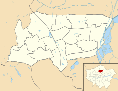 Mapa konturowa gminy Haringey, u góry po prawej znajduje się punkt z opisem „White Hart Lane”