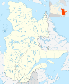 Mapa konturowa Quebecu, na dole znajduje się punkt z opisem „La Pocatière”