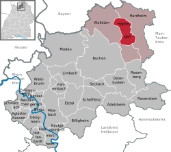 Elhelyezkedése Baden-Württemberg térképén