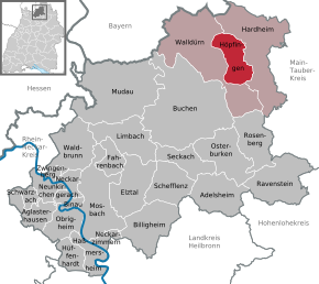 Poziția Höpfingen pe harta districtului Neckar-Odenwald-Kreis