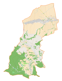 Mapa konturowa gminy Markowa, u góry po prawej znajduje się punkt z opisem „Skansen w Markowej”