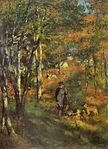 Auguste Renoirs Målaren Jules Le Coeur och hans hundar i Fontainebleau-skogen från 1866.