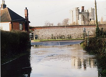 River Meon flooding at the bottom of Fishers Hill, Catisfield