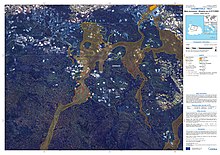 Vista aerea dei danni causati dall'alluvione e conseguente frana, prodotta dal programma spaziale Copernicus EMS