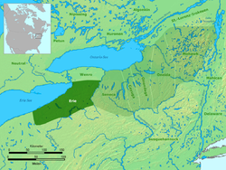 Az Erie és a szomszédos törzsek hagyományos lakónegyede 1630 körül.