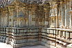 Close up of mantapa wall with miniature decorative towers, swirls and flourish in relief at Amrutesvara temple, Amruthapura