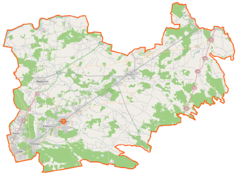 Mapa konturowa powiatu wołomińskiego, po prawej znajduje się punkt z opisem „Kąty-Wielgi”