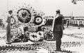 Bose visiting the now-demolished INA Memorial at Esplanade Park during June 1945.